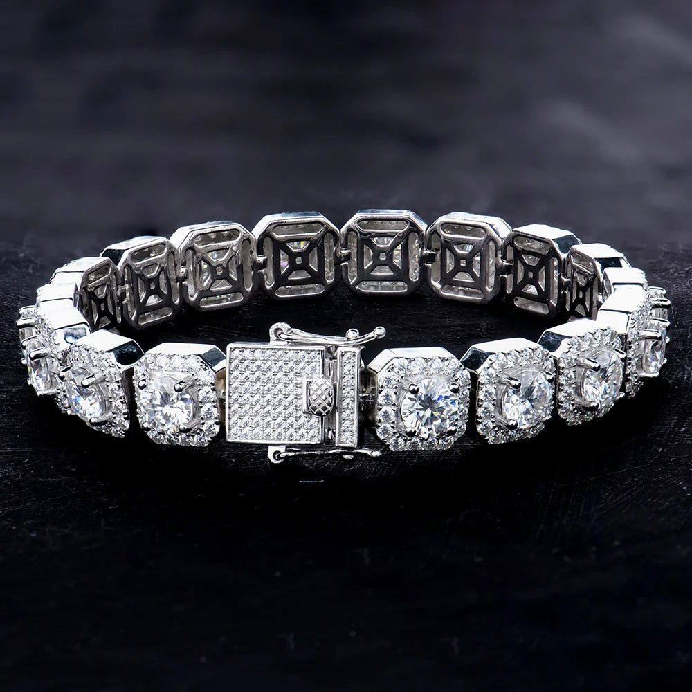 2024 Fine Jewelry Hip Hop Big Diamond Moissanite Yellow White square Shape Clustered Cuban Chain Bracelet Bangle 925 Silver