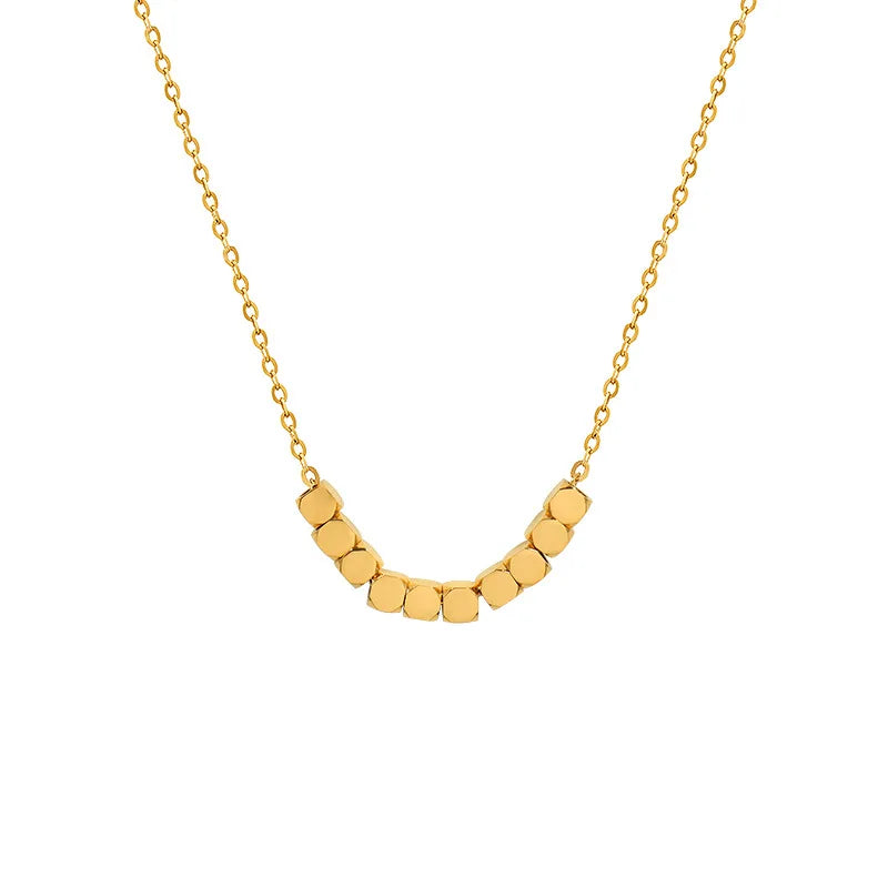 Dainty Stainless Steel 18K Gold Plated Bricks Necklace Women Minimalist Square Pendant Necklace