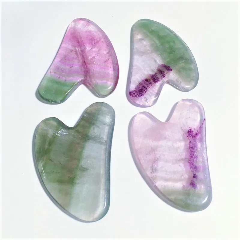 Huiying Good Quality Natural Fluorite Stone Gua Sha Board Body Heart Facial Scraping Massage Tools