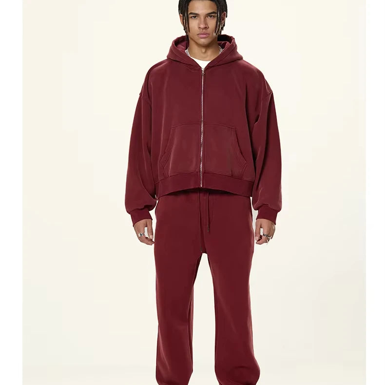 Cropped Boxy Hoodie Distressed  Zip Hoodies  Oversized Streetwear Thick Fleece Double Layer Acid Wash Plain Luxury Zip up Hoodie