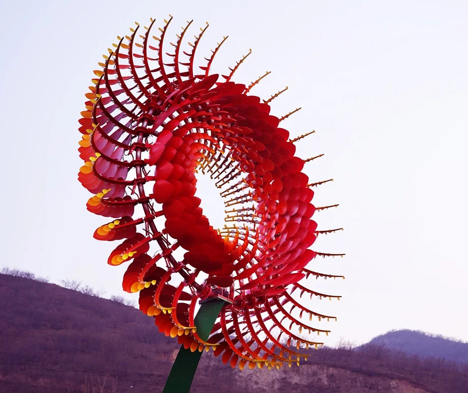 Garden Landscaping Large Metal Art Decoration Public Stainless Steel Color Light Outdoor Wind Spinner Kinetic Sculpture