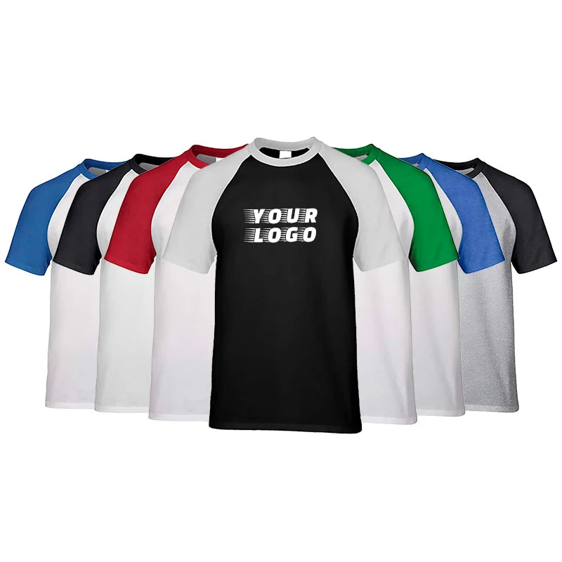 Custom Print Logo Men T Shirt 100% Cotton Raglan Short Sleeve Contrast Color T Shirt for Men Women
