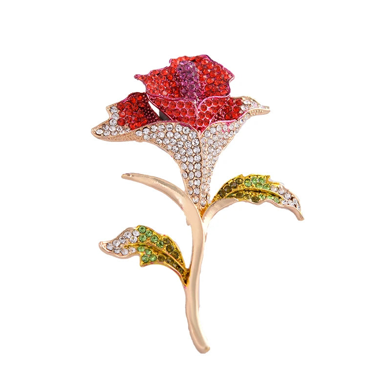 Fashion Cute Girls Crystal Flower Brooches Corsage Anti-Slip Rhinestone Rose Flower Brooch Pins Clothing Accessories