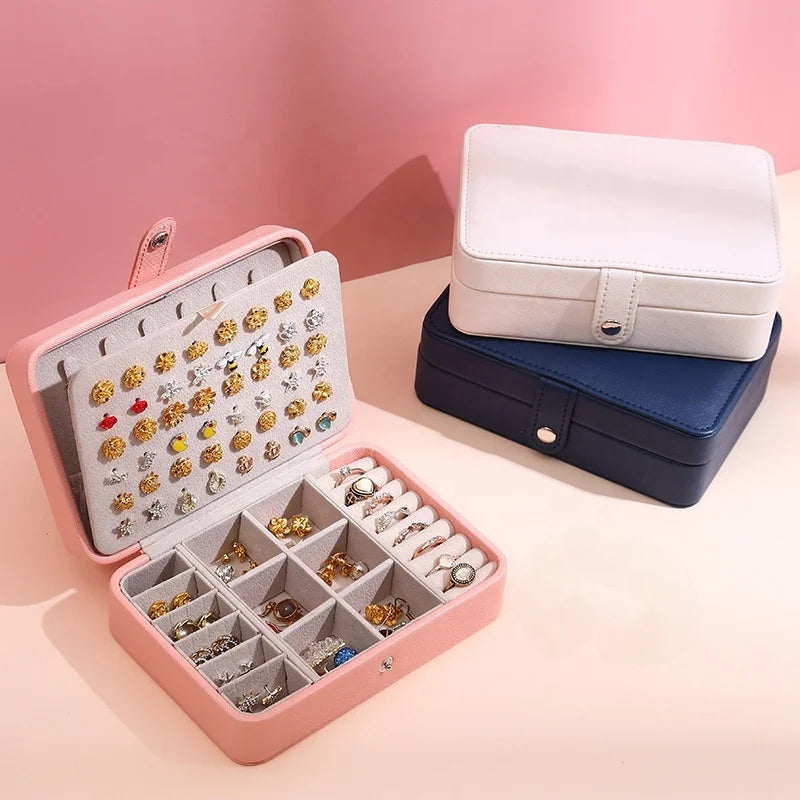Jewelry Organizer Display Travel Jewellery Case Boxes Travel Portable Jewelry Box Leather Storage Organizer Earring Holder
