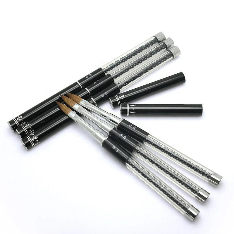 Professional Private Label Crimped Kolinsky Acrylic Nail Brush Stone 3D Crystal Painting Pen Black White Rhinestone Wholesale