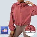 SHINBENE Long Sleeve Drawstring Hem Sport Jackets Top Women Casual Zip up Hooded Crop Workout Sweatshirt
