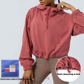 SHINBENE Long Sleeve Drawstring Hem Sport Jackets Top Women Casual Zip up Hooded Crop Workout Sweatshirt