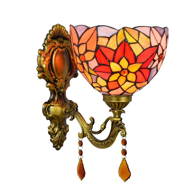 Tiffany Wall Mount Lamp Industrial Vintage Gooseneck Wall Sconce Stained Glass Wall Lighting Fixtures for StaircaseLiving Room