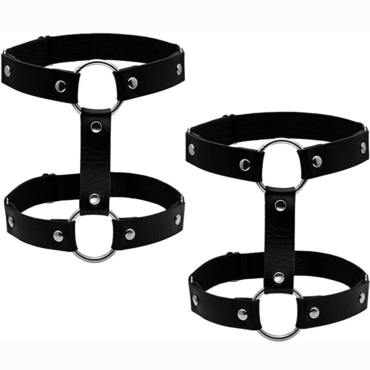 Women Gothic 2 Rows Thigh Leg Body Harness Elastic Adjustable PU Leather Garter Belt for Wedding Punk Club Dance Festival Gift