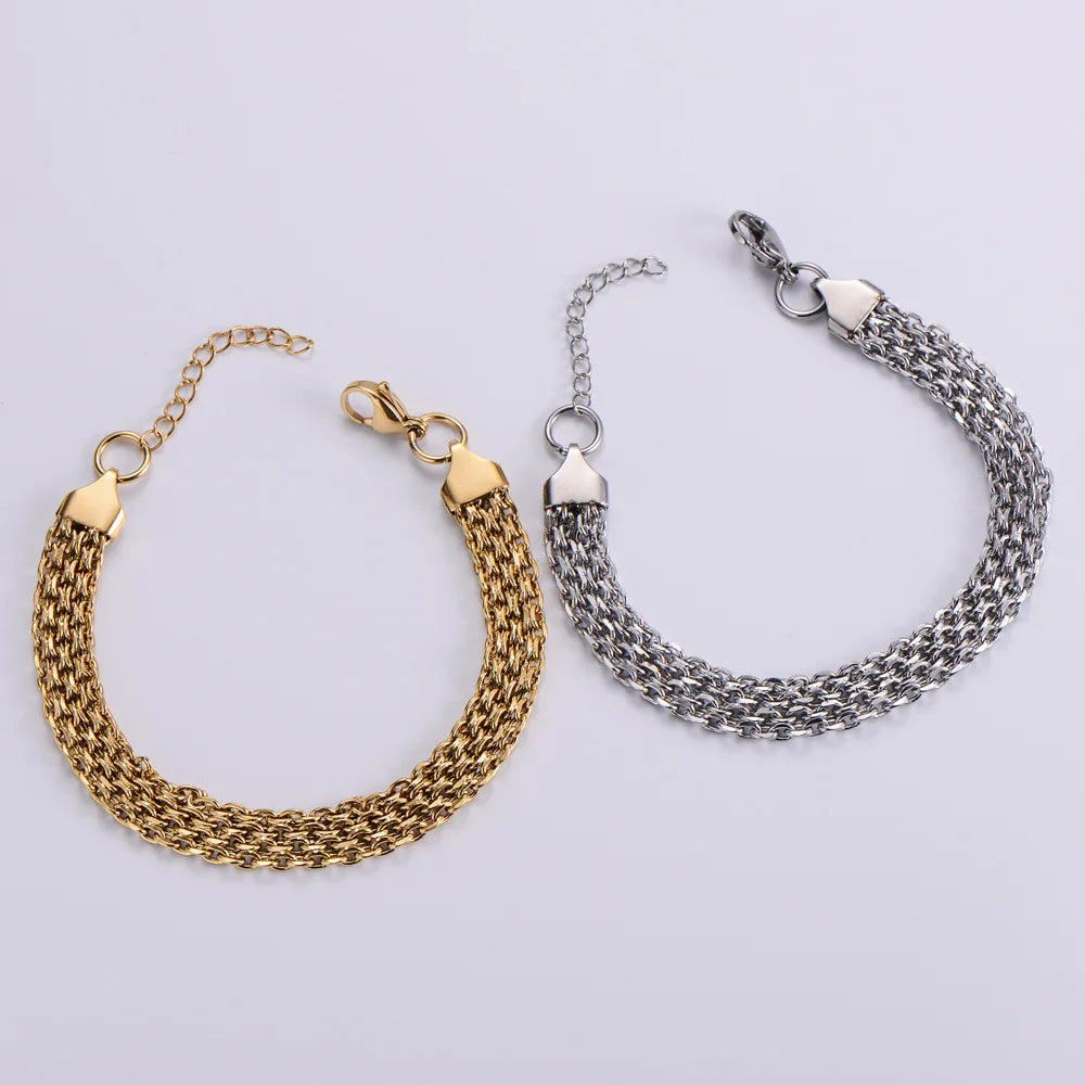 Drop Shipping 18K Gold Plated Tarnish Free Braided Net Shape Mesh Chain Stainless Steel Women Fashion Girl Bracelet