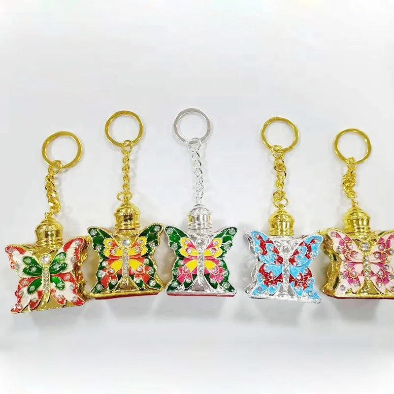 3ml Mini Pocket Arabic Dubai Butterfly Key Chain Metal Alloy Perfume Bottle Glass Essential Oil Refillable Attar Bottles#893