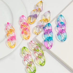 Exaggerated AB Laser Magic Link Chain Gradient Bohemian Jewelry Two-tone Clear Resin Long Tassel Acrylic Drop Earrings