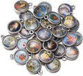 100pcs Mix Picture Round Enamel Our Lady Medal Floral Rosary Centerpiece Jesus Virgin Mary Catholic Alloy 16mmx13mm