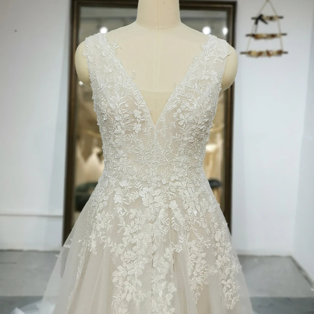 Romantic Tank Floral Print V-neck Flowers Elegant Wedding Dress Jancember RL210