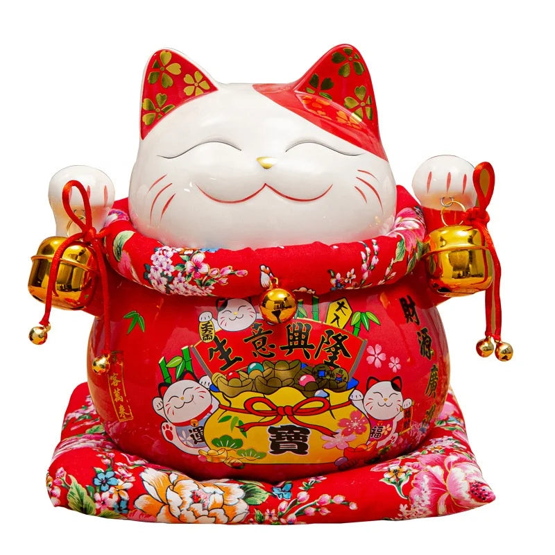 10 Inches Piggy Bank Craft Gift Porcel Japanese Figurine Hotel Car Decor Ceramic Fortune Lucky Cat Maneki  Neko for Home