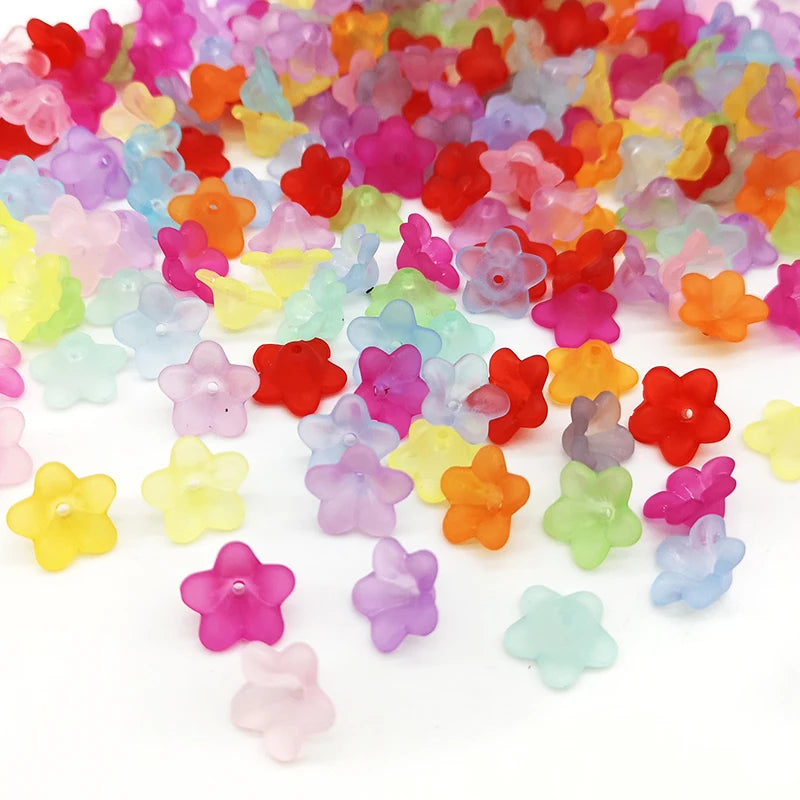 100pcs Assorted Color Frosted Trumpet Flower Beads Acrylic Beads