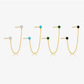 FUAMAY Four Prong Earring Post Silver Emerald Green Turquoise Earings Gold Plated Geometric Chain Studs for Girls