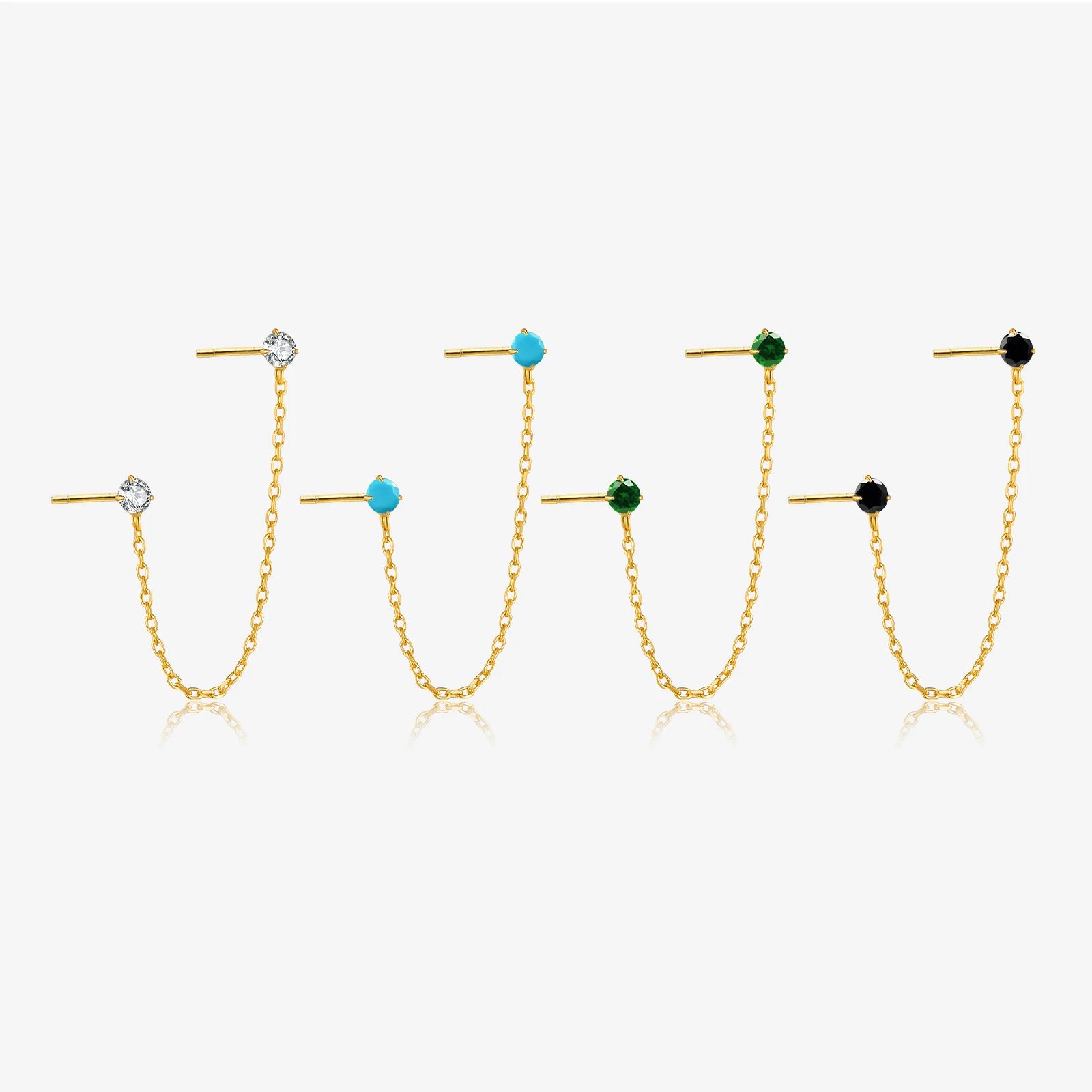 FUAMAY Four Prong Earring Post Silver Emerald Green Turquoise Earings Gold Plated Geometric Chain Studs for Girls