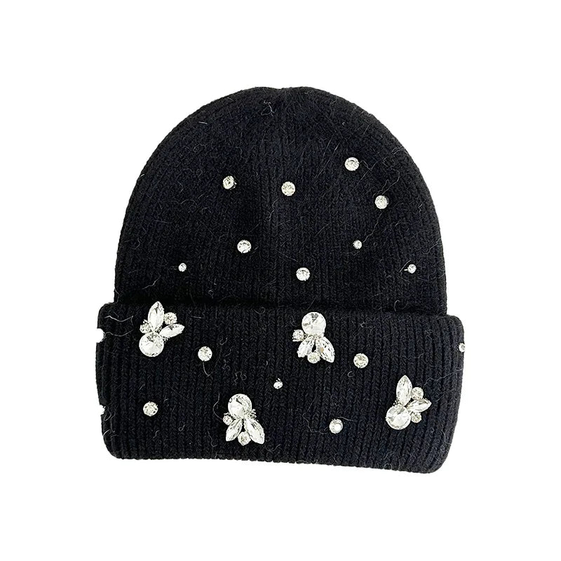 Factory Fashion Custom Design Diamond Unisex Warm Beanie Winter Knit Oversize with 3D Embroidery Wholesale Cartoon Pattern