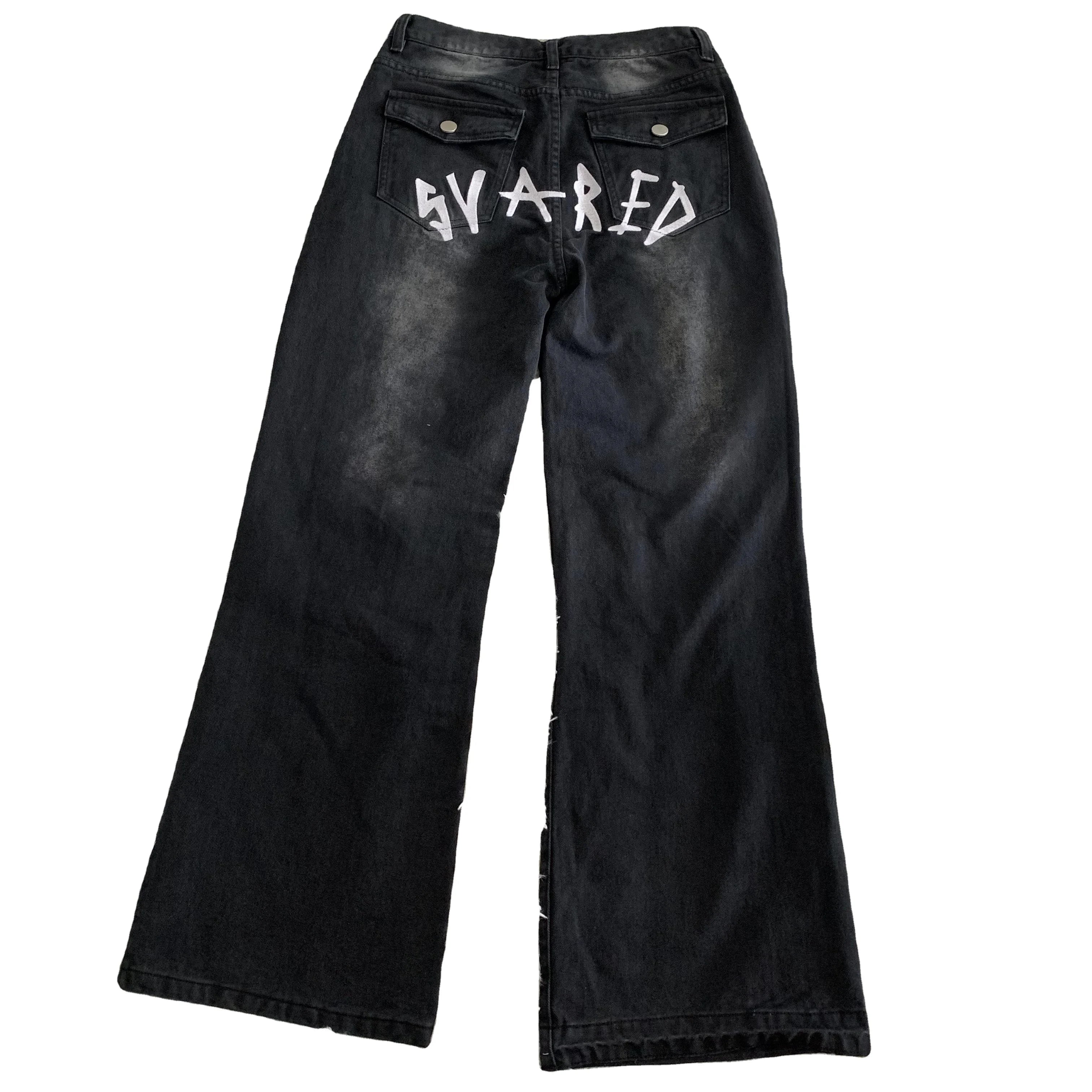 DENIMGUYS Mens Y2k Vintage Pants Ripped Men Jeans Custom Embroidery Baggy Streetwear Denim Jeans