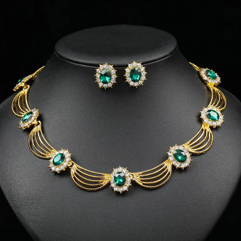 Luxury Women's Vintage Bridal Jewelry Sets Crystal Rhinestone Necklace Earrings Set for Wedding Engagement Anniversary Party