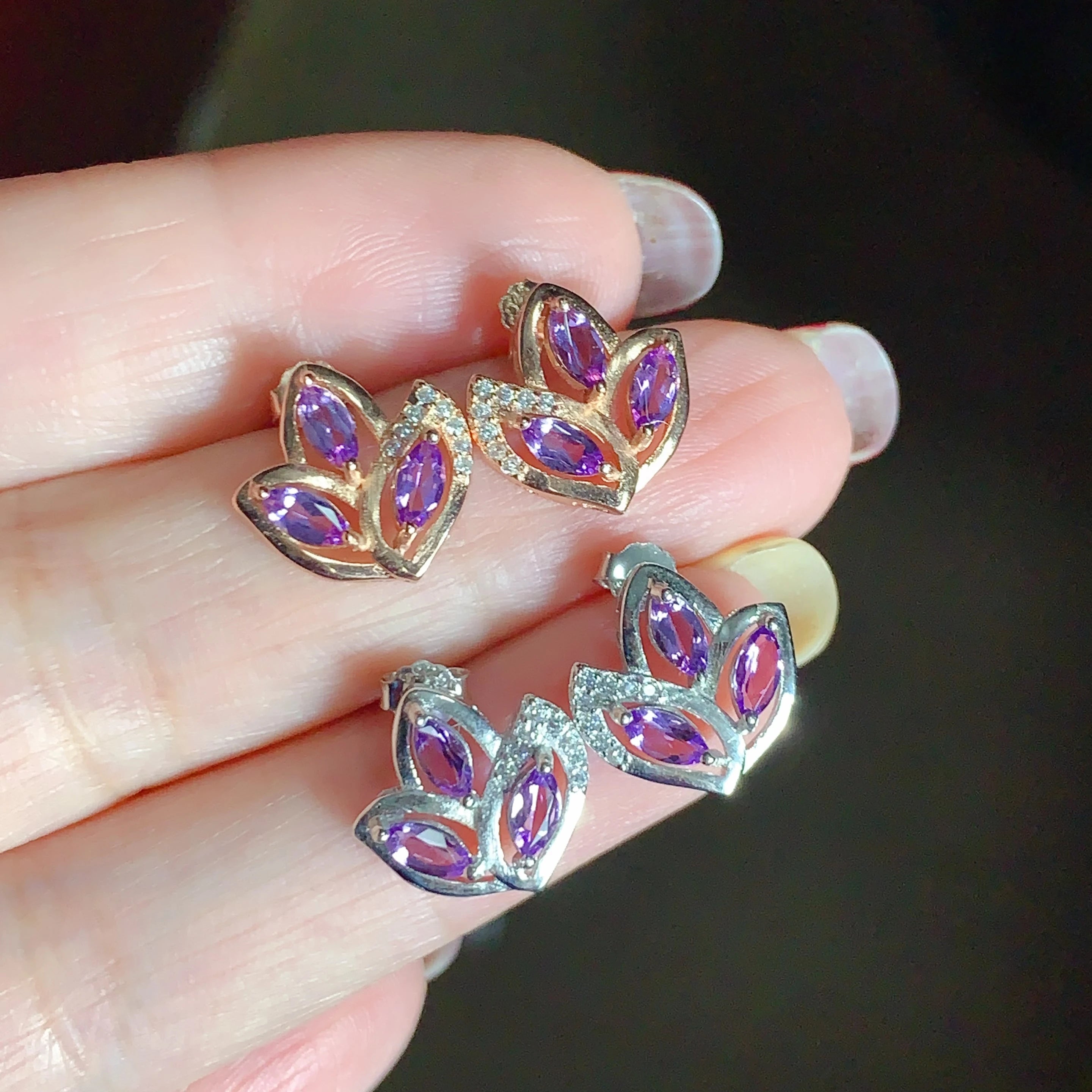 Low MOQ 925 Sterling Silver Natural Amethyst Crystal Beads Stud Earrings for Women Wholesale