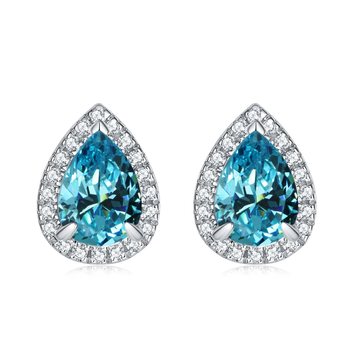 Luxury Tarnish Free CZ Colored Pear Birthstone 925 Sterling Silver Studs Earring