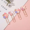 Kawaii Romantic Flower Cherry Blossom Paper Clip Bookmark Metal Reading Book Mark Stationery Tickets Holder Letter Clamp