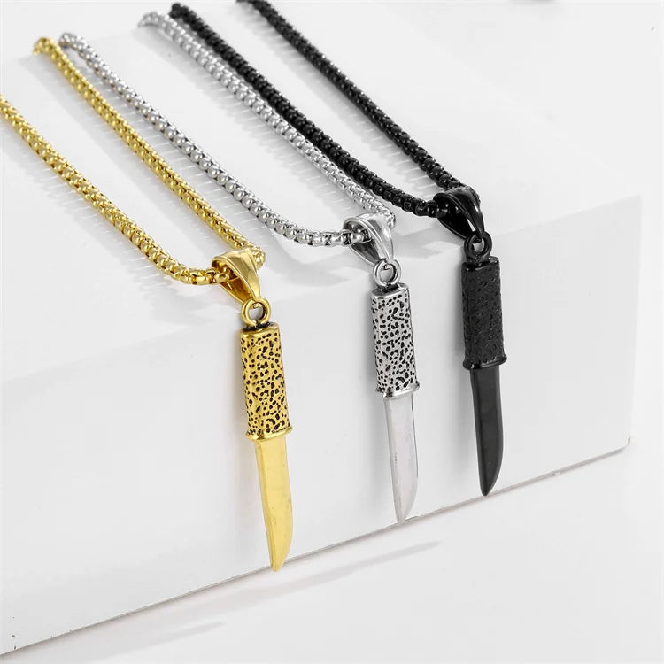 Hip Hop Vintage Jewelry Stainless Steel Custom Knife Dagger Charm Pendant Jewelry
