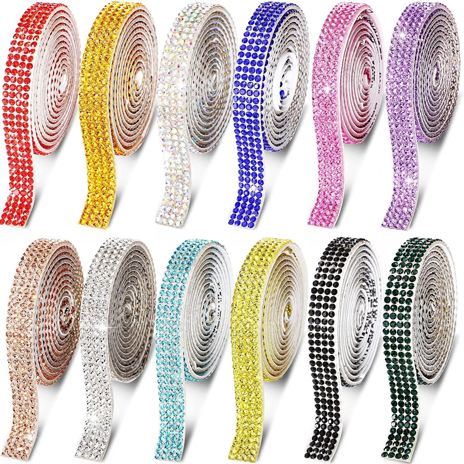 SINRONG Self-Adhesive Hotfix Diamond Strip Crystal Glass Rhinestones with Bling Diamond Patch for Decorative Ribbon