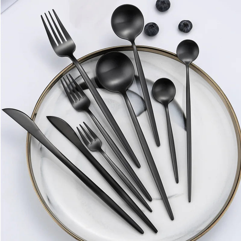 18/10 Dining Flatware Set Ensemble De Couverts En Acier Inoxydable Matte Black Wedding Cutlery Set