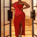 One Shoulder High Slit Factory Backless Bowtie Women Evening Dresses