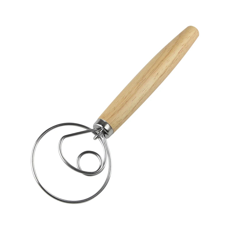 Baking Tools 10 Inch Stainless Steel Dutch Bread Whisk Rubber Wooden Hand Danish Dough Whisk