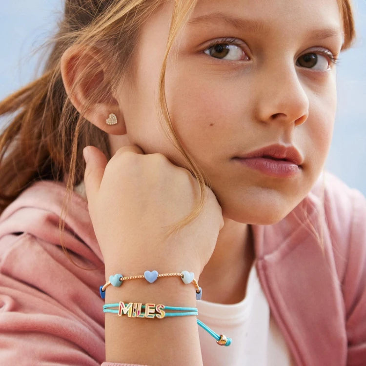MC308 Wholesale 18k Gold Plated Cute Pink Color Colorful Heart Charm Bracelet Girl Kids Adjustable Chain Bangles Fashion Jewelry