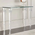 Modern Sleek Long Clean Design Transparent Acrylic Console Table with Glass Top Includes Storage for Living Room Villa Hotel Use