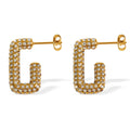 Fashion Stainless Steel 18k Gold Plated Square Zircon Open Women Earrings Waterproof Gift YF6075