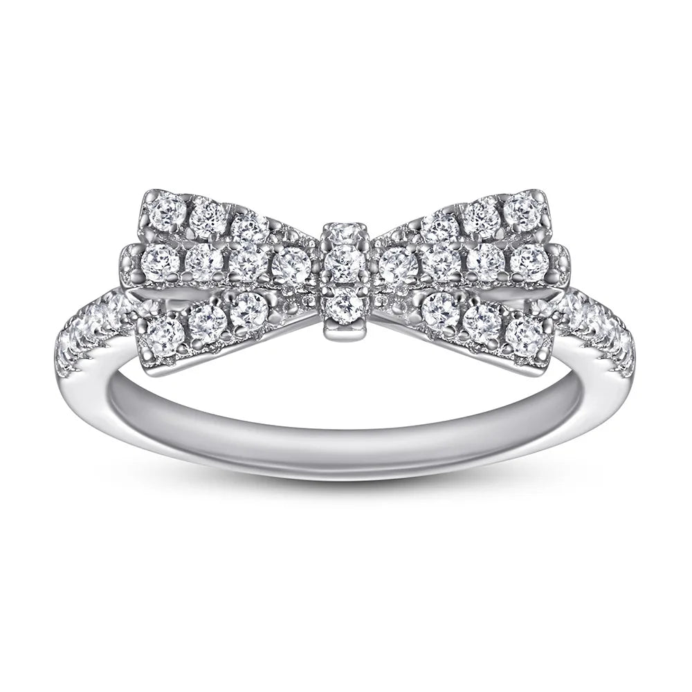 OAHLAN Fine Jewelry Bow-knot Full Inlay Cubic Zircon 925 Sterling Silver Rings Women Engagement Ring Wholesale