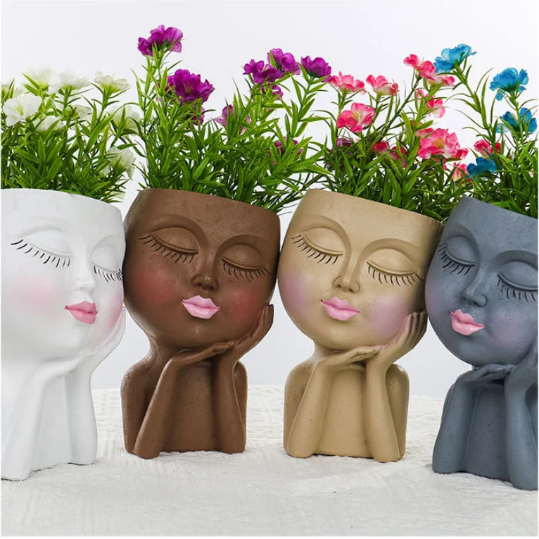 Wholesale Garden Home Decor Succulent Plant Pot Resin Cute Face Flower Pot Planter with Drainage Hole