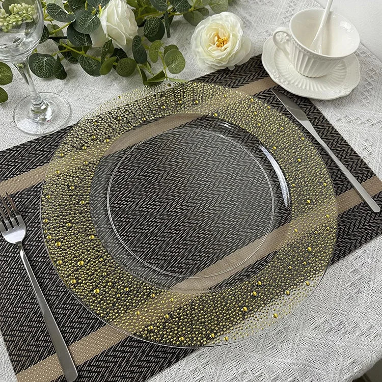 China Wholesale Gold Beaded Clear Charger Plates Dishes & Plates Gold Charger Plates Bulk Wedding