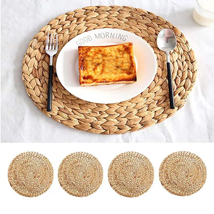 Woven Round Mat Made of Water Hyacinth Dining Table Insulation Drainage Mat Cup Bowl Mat