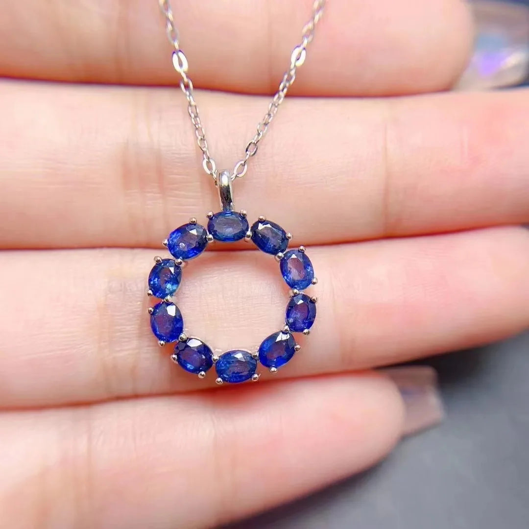 Luxury 925 Sterling Silver Women's Necklace with Natural Sapphire Gemstone Rhodium and Gold Plated Gift for Mama Good Price