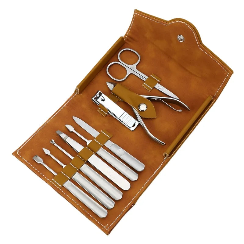 Portable 10 Pcs Stainless Steel Manicure Pedicure Tool Kit Nail Care Set