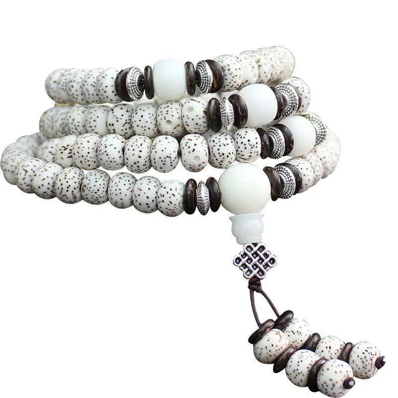 108 Black and White Bodhi Seed Lotus Necklace Natural Buddhist Prayers Mala Necklace Beaded Bracelets