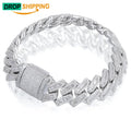 Dropshipping Bling Hip Hop Jewelry 16mm 925 Sterling Silver VVS Baguette Moissanite Diamond Iced Out Cuban Link Bracelet for Men