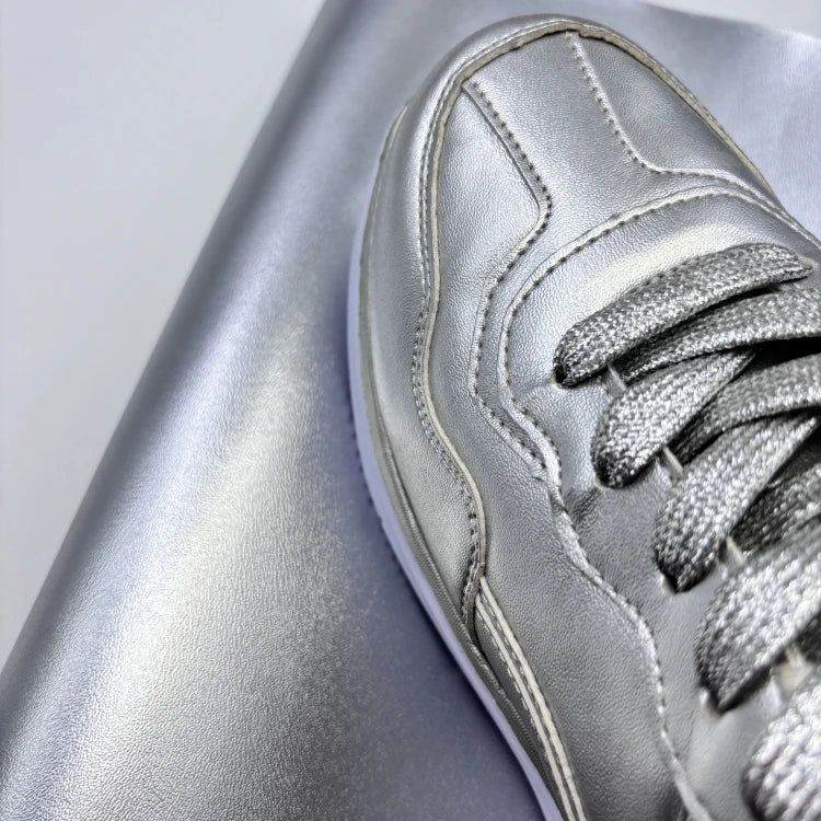 Waterproof GRS Certified Metallic PU Mirror Leather | Bright Sustainable Recycled Faux Leather for Designer Footwear & Bags
