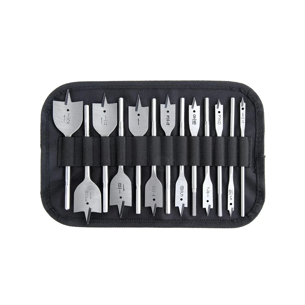 13Pcs 1/4"-1-1/2"*6" Hex Shank Flat Wood Spade Bit Set With Storage Bag