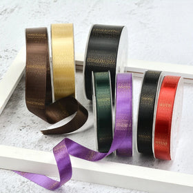 Ribest Custom Ombre Gold Purl Ribbon Printed Logo Organza Polyester 38MM 100Y Rolls
