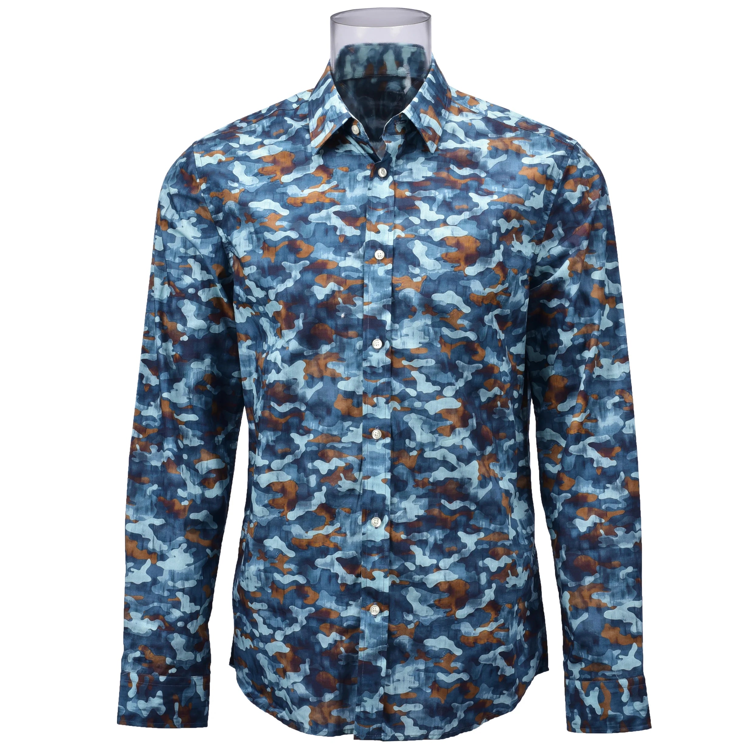 Nice Quality Men's Casual Camouflage Digital Print Shirt 100% Cotton Poplin Breathable Plus Size Square Collar Full Sleeve ODM
