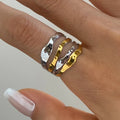 G3857 Wholesale 18k Pvd Gold Plated Rings Non Tarnish Stainless Steel Two Tone Multi-Layer Lines Adjustable Open Rings Jewelry