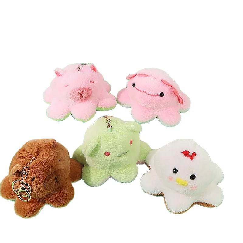Face Changing Capibala Stuffed Animal Toy Water Porpoise Keychain Bag Pendant Plush Doll Cute Creative Flip Le Capybara Keychain